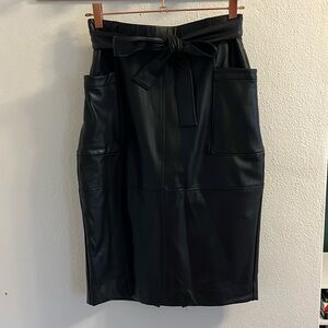 Express High Waisted Black Leather Midi Skirt